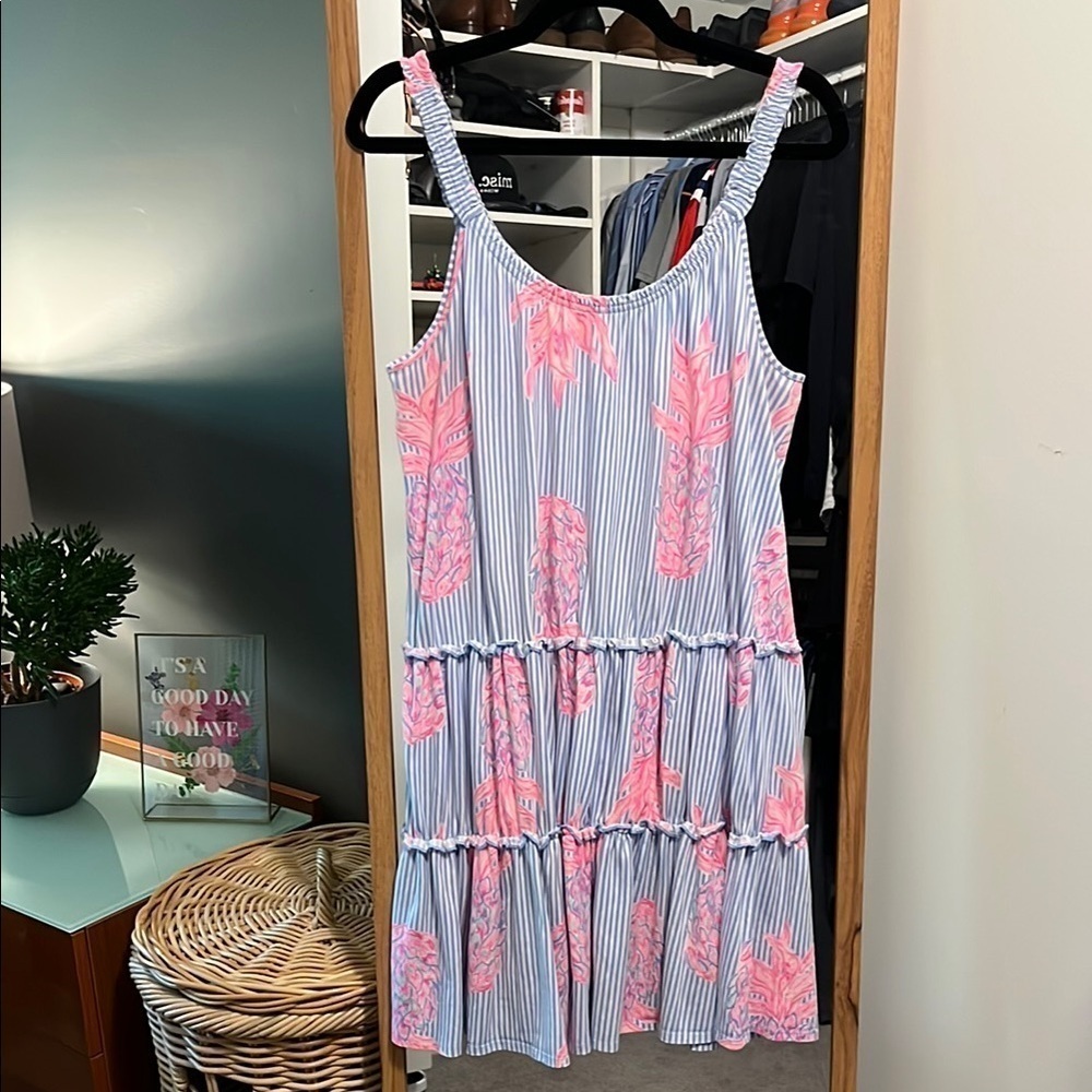 Lilly Pulitzer Rum Swizzle Loro striped with pink pineapples print dress
